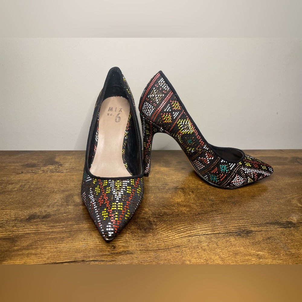 Mix No. 6 multicolored fabric heels